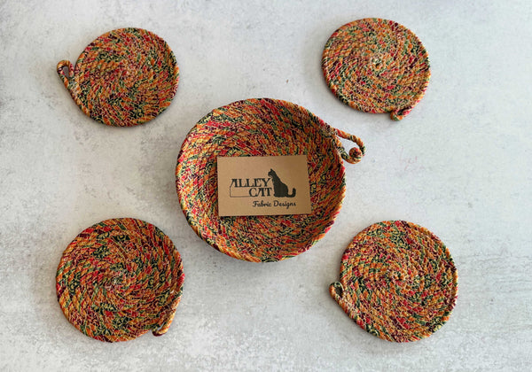 Autumn Coasters and Rope Bowl- five piece set