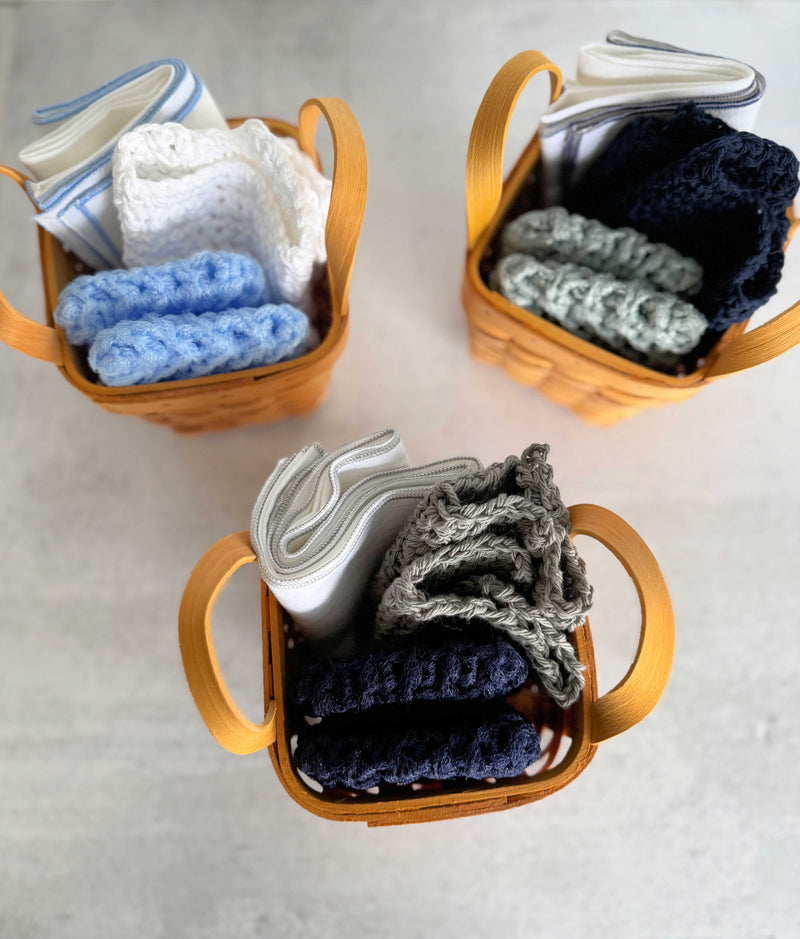 Cleaning Set in Woven Basket- four piece set