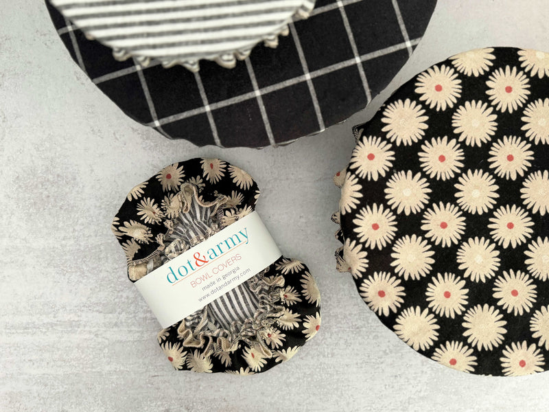 Black Pattern Mix Reusable Bowl Covers, set of three
