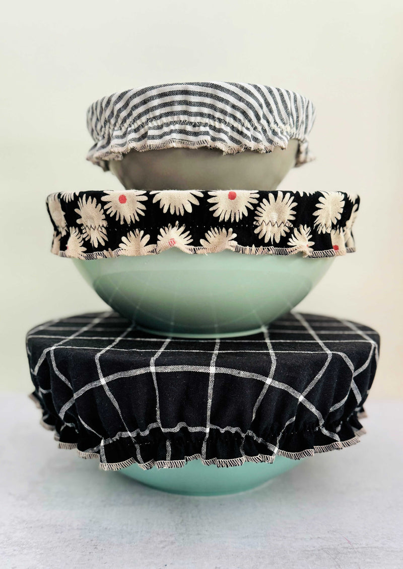 Black Pattern Mix Reusable Bowl Covers, set of three