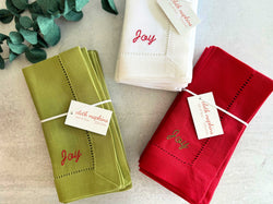 Festive Words Hemstitch Cloth Napkins, set of four