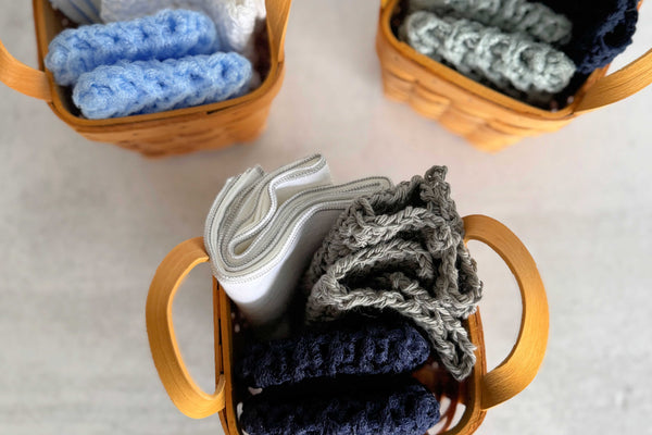 Cleaning Set in Woven Basket- four piece set