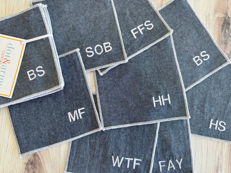 Chambray Sweary Coasters, set of eight