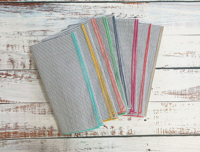 Grey Seersucker Cloth Napkins with Color Edging, set of 8 – Dot and Army